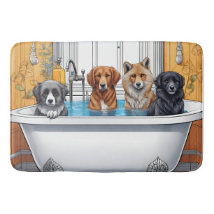 Funny animals in bath bath mat