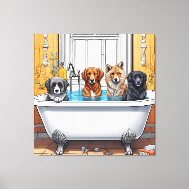 Funny animals in bath canvas print (Front)