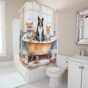 Funny animals in bath shower curtain