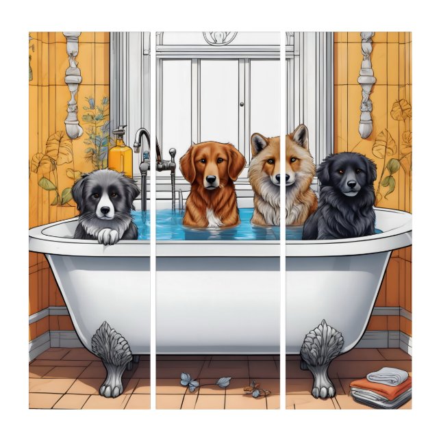 Funny animals in bath triptych (Front)