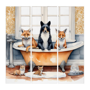 Funny animals in bath triptych