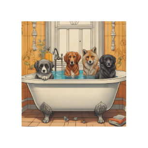 Funny animals in bath wood wall art