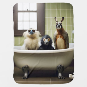 Funny animals in bathroom baby blanket