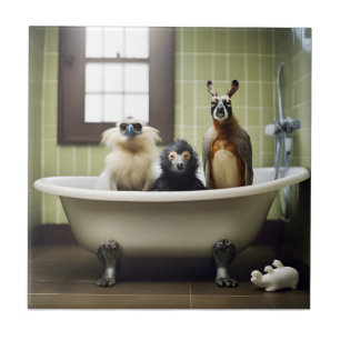 Funny animals in bathroom ceramic tile