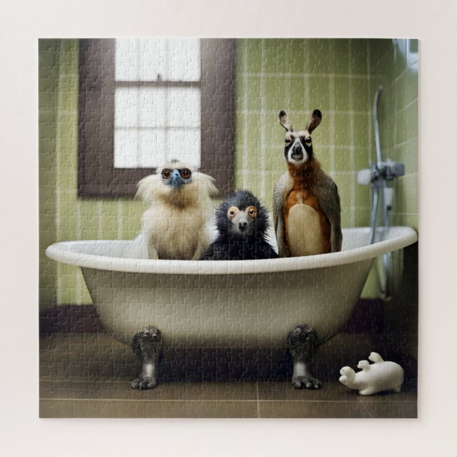 Funny animals in bathroom jigsaw puzzle (Vertical)