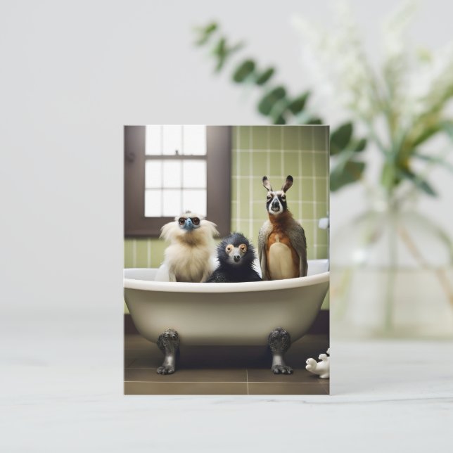Funny animals in bathroom postcard (Standing Front)