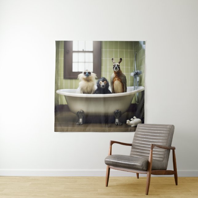 Funny animals in bathroom tapestry (In Situ)