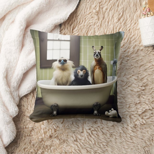 Funny animals in bathroom throw pillow (Blanket)