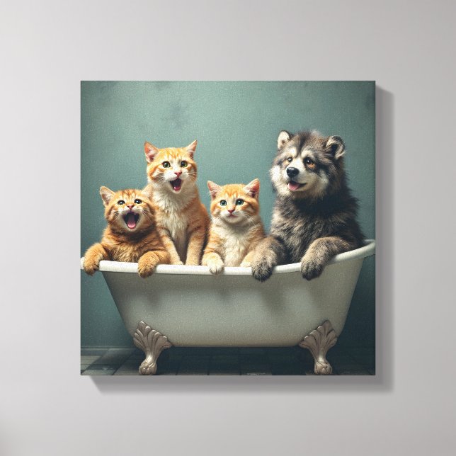Funny animals in bathtub canvas print (Front)