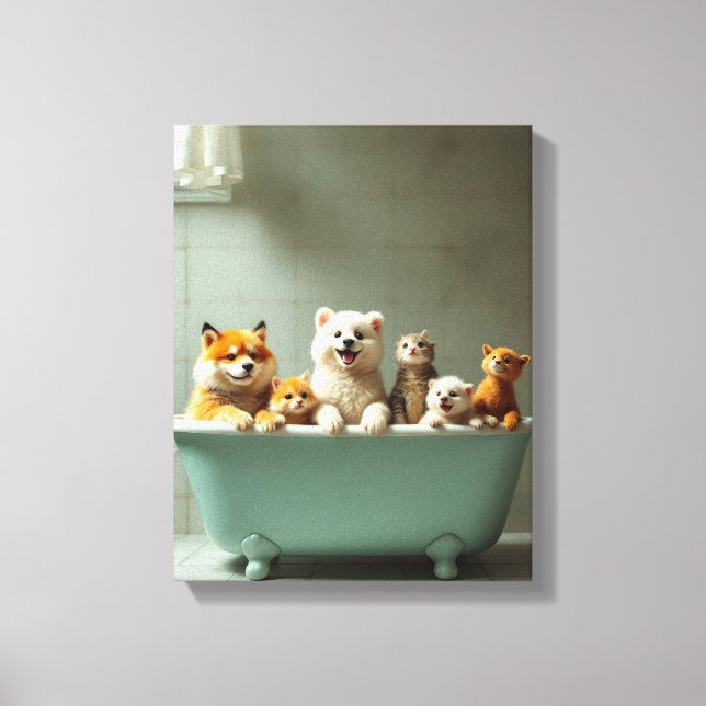Funny animals in bathtub canvas print (Front)