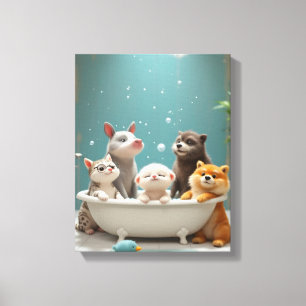 Funny animals in bathtub canvas print