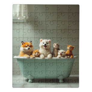 Funny animals in bathtub jigsaw puzzle