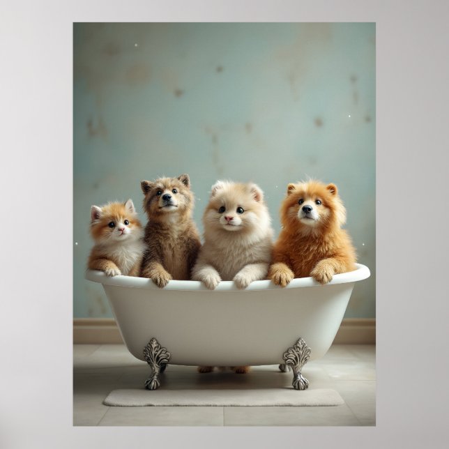 Funny animals in bathtub poster (Front)