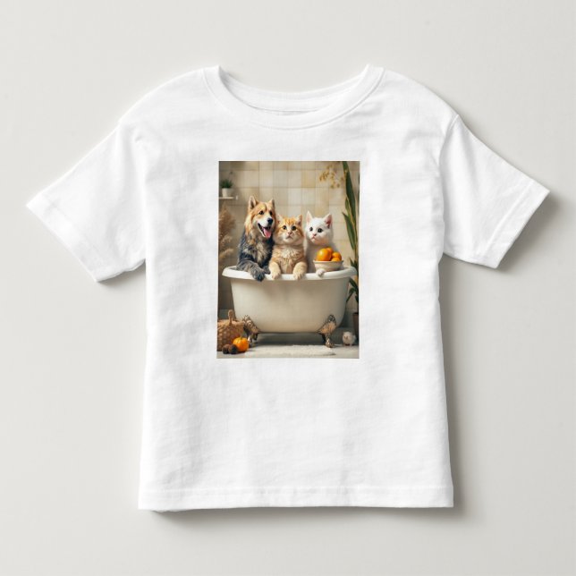 Funny animals in bathtub toddler t-shirt (Front)