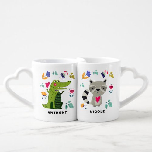 Funny Animals in Love Valentines Day Gift  Coffee Mug Set