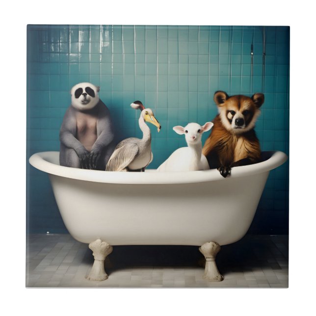 Funny animals in the bathroom ceramic tile (Front)