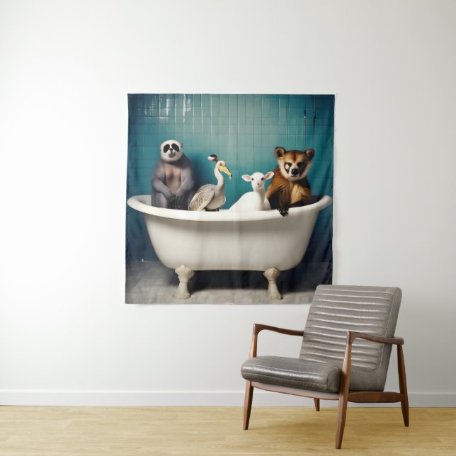 Funny animals in the bathroom tapestry (In Situ)