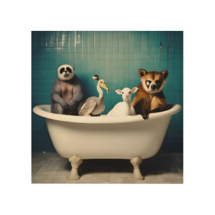 Funny animals in the bathroom wood wall art