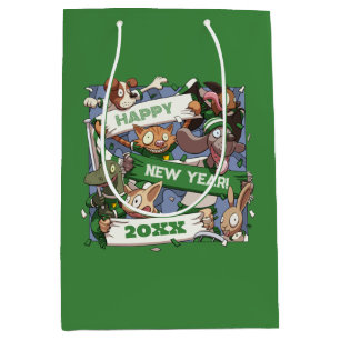 Funny Animals New Year Party Fans Cartoon Medium Gift Bag