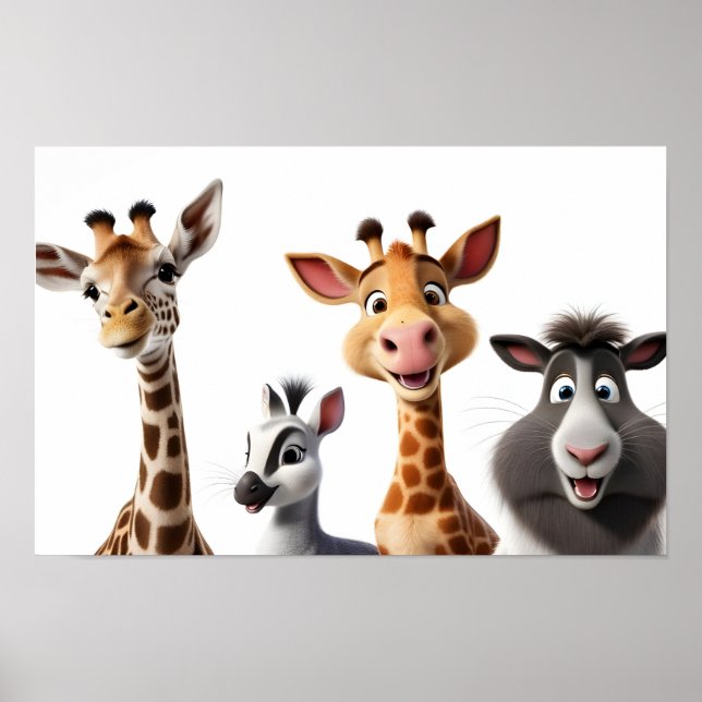 Funny animals on white poster (Front)