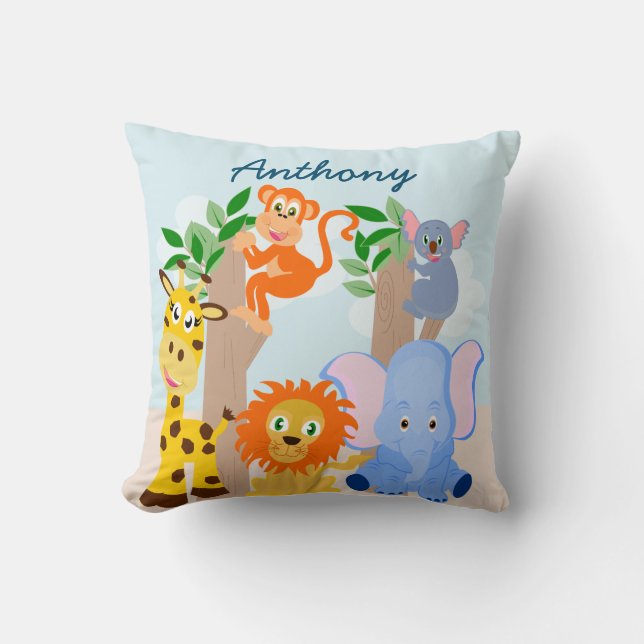 Funny animals personalised name throw pillow (Front)