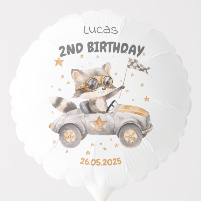 Funny Animals Race Cars 2nd Birthday Balloon (Front)