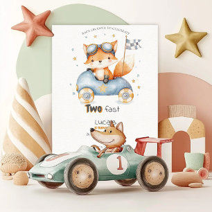 Funny Animals Race Cars 2nd Birthday Invitation