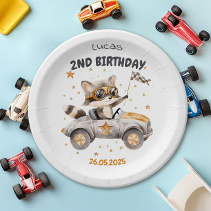 Funny Animals Race Cars 2nd Birthday Paper Plates