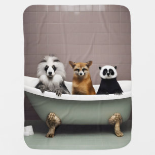 Funny animals sitting in bathtub in bathroom baby blanket