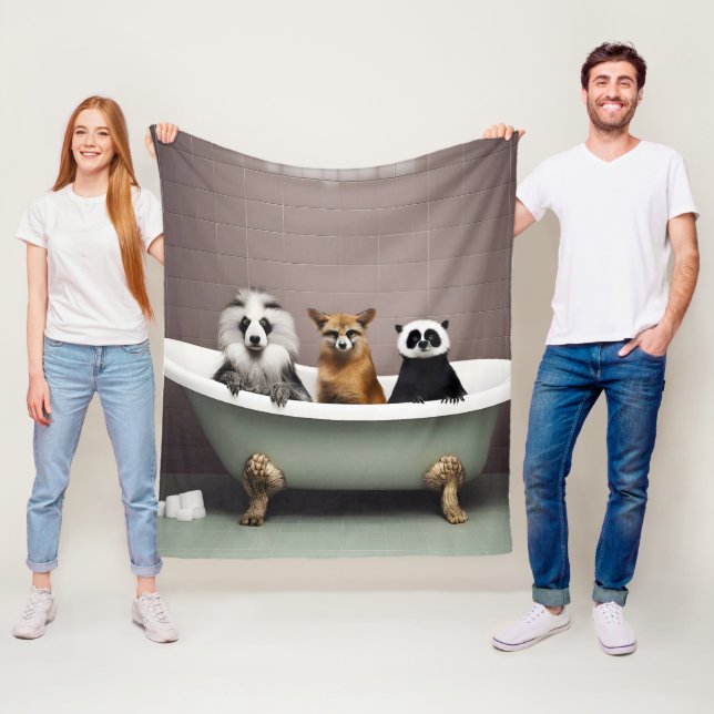 Funny animals sitting in bathtub in bathroom fleece blanket (In Situ)