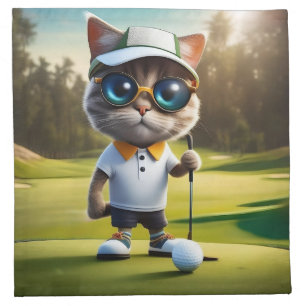 Funny Animated Cat Golf Player, Cloth Napkin