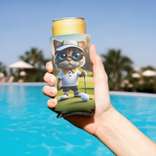 Funny Animated Cat Golf Player, Seltzer Can Cooler
