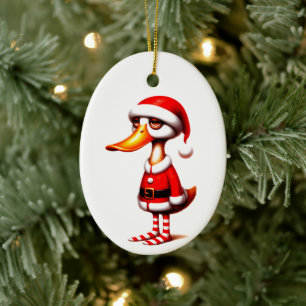 Funny Animated Duck Christmas Card Ceramic Ornament