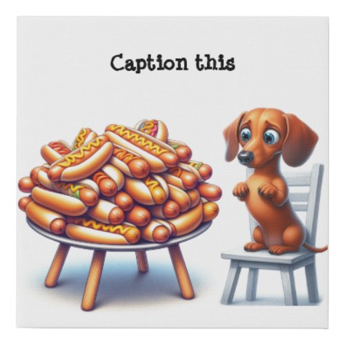 Funny Animated Wiener Dog Hot Dog Faux Canvas Print