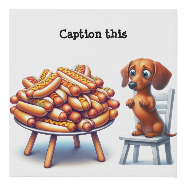 Funny Animated Wiener Dog Hot Dog Faux Canvas Print (Front)
