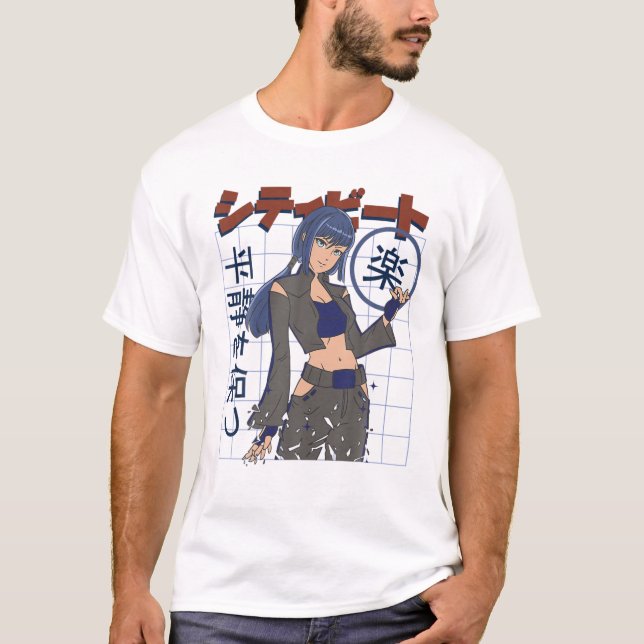 Funny Anime Japanese Eyes Teen Girl Characters Kaw T-Shirt (Front)