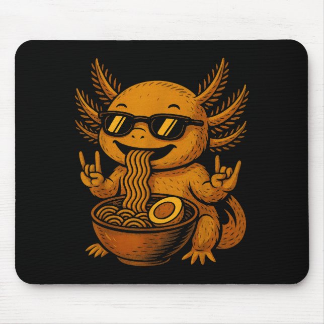 Funny Anime Kawaii Axolotl Eating Ramen Graphic Te Mouse Pad (Front)