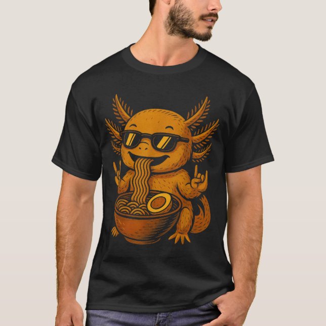 Funny Anime Kawaii Axolotl Eating Ramen Graphic Te T-Shirt (Front)