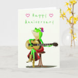 Funny Anniversary Card Happy Frog Guitar Player<br><div class="desc">Guitar Player Party Frog Funny Anniversary Cards Cartoon MIGNED Painting Design - Customizable</div>