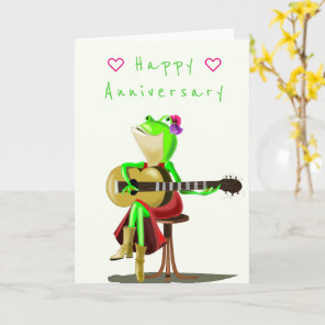 Funny Anniversary Card Happy Frog Guitar Player