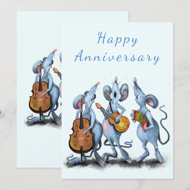 Funny Anniversary Card Mouse Music Band  (Front/Back)