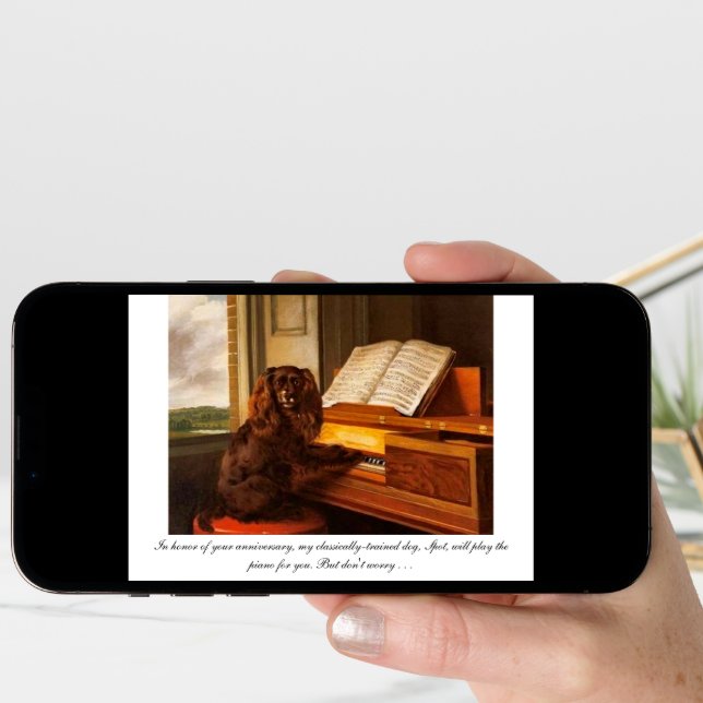 Funny anniversary card with dog and piano (Front Digital)