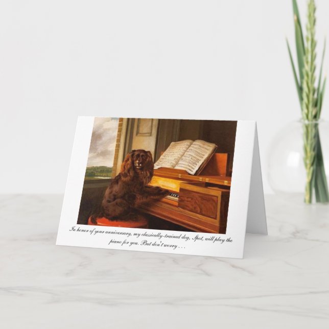 Funny anniversary card with dog and piano (Front)
