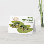 Funny Anniversary Frog Couple on Lily Pads Photos Card