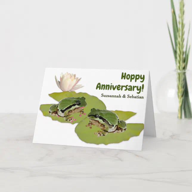 Funny Anniversary Frog Couple on Lily Pads Photos Card | Zazzle