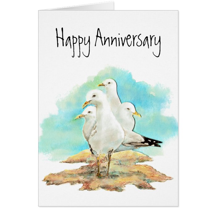 Funny Anniversary, Gang of Seagulls, birds Greeting Card