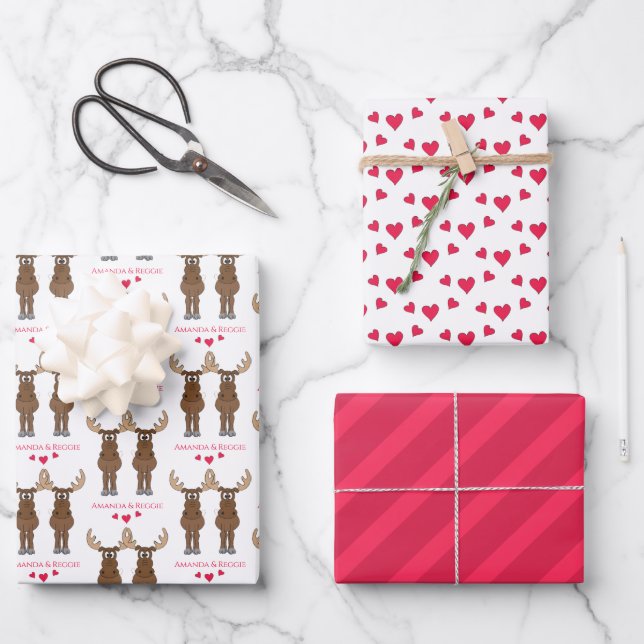 Funny Anniversary Party Cute Moose Custom Wrapping Paper Sheets (Front)
