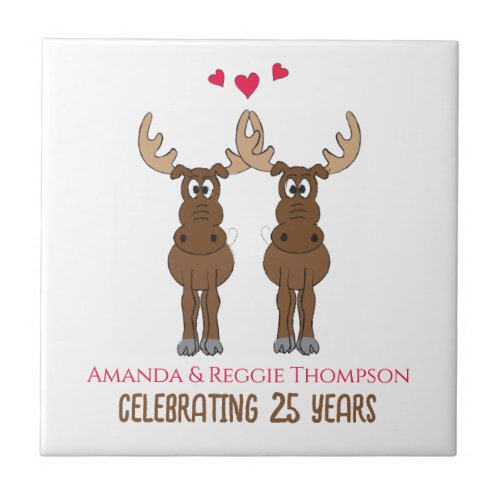 Funny Anniversary Party Cute Whimsical Moose Ceramic Tile
