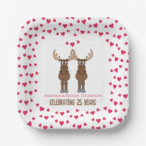 Funny Anniversary Party Cute Whimsical Moose Paper Plates