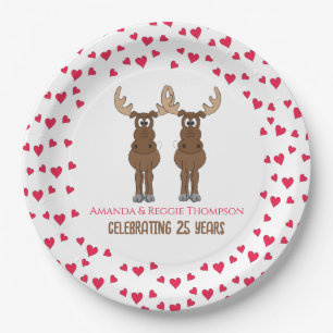 Funny Anniversary Party Cute Whimsical Moose Paper Plates